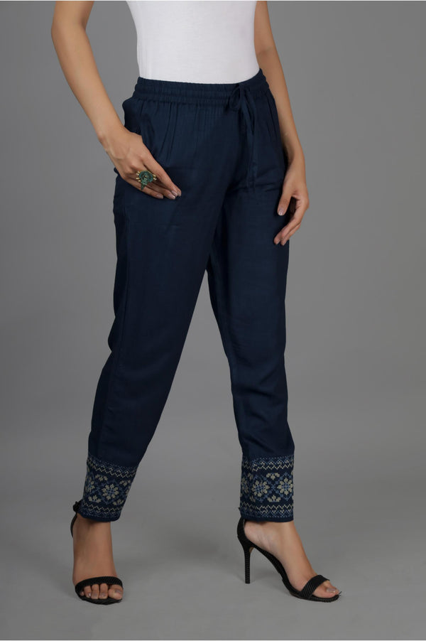 Blue embroidered pant