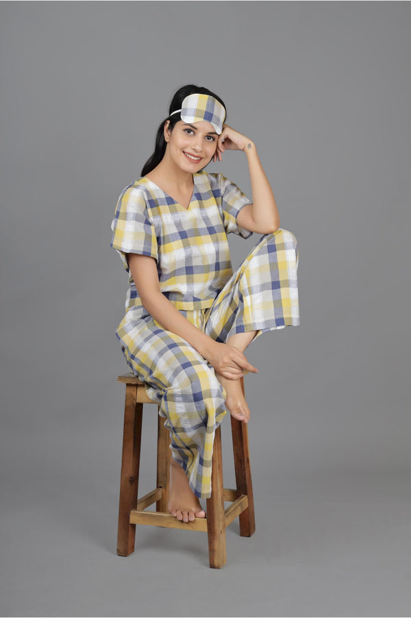 Yellow Blue Checks Jama Set