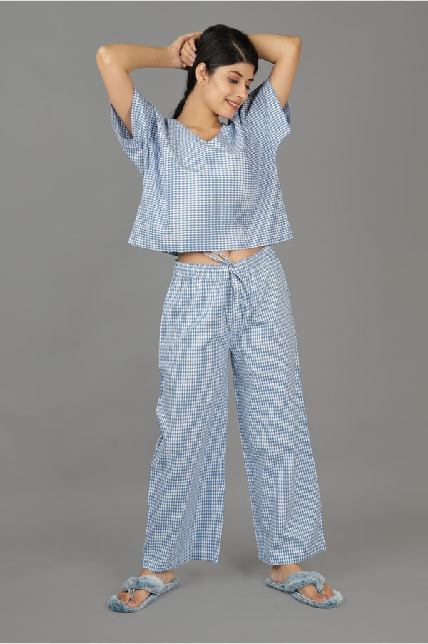 Blue White Checks Jama Set