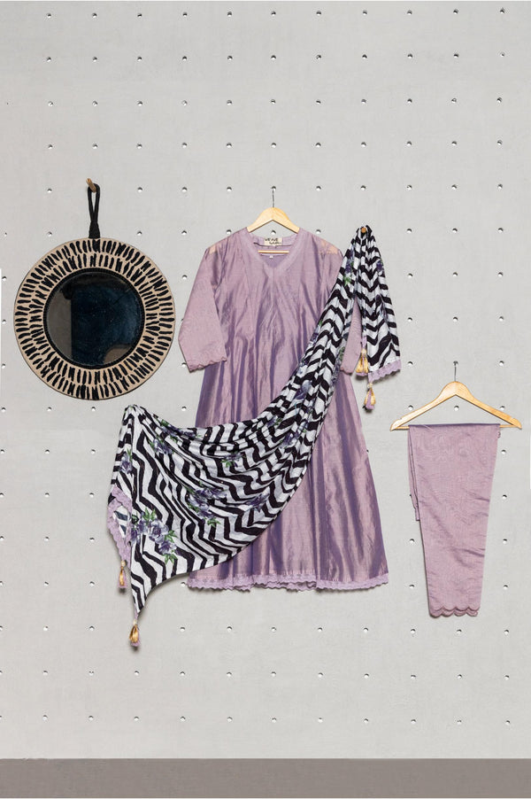 Mauve Chanderi Kurta Set with Digital Print Dupatta