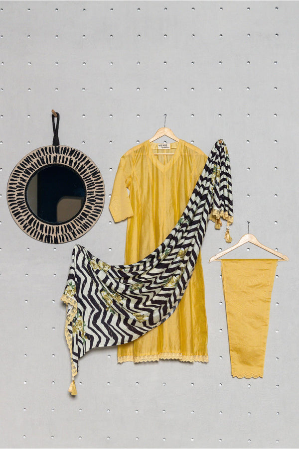 Yellow Chanderi Kurta Set with Digital Print Dupatta