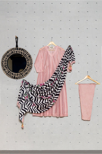 Light Pink Chanderi Set with Digital Print Dupatta