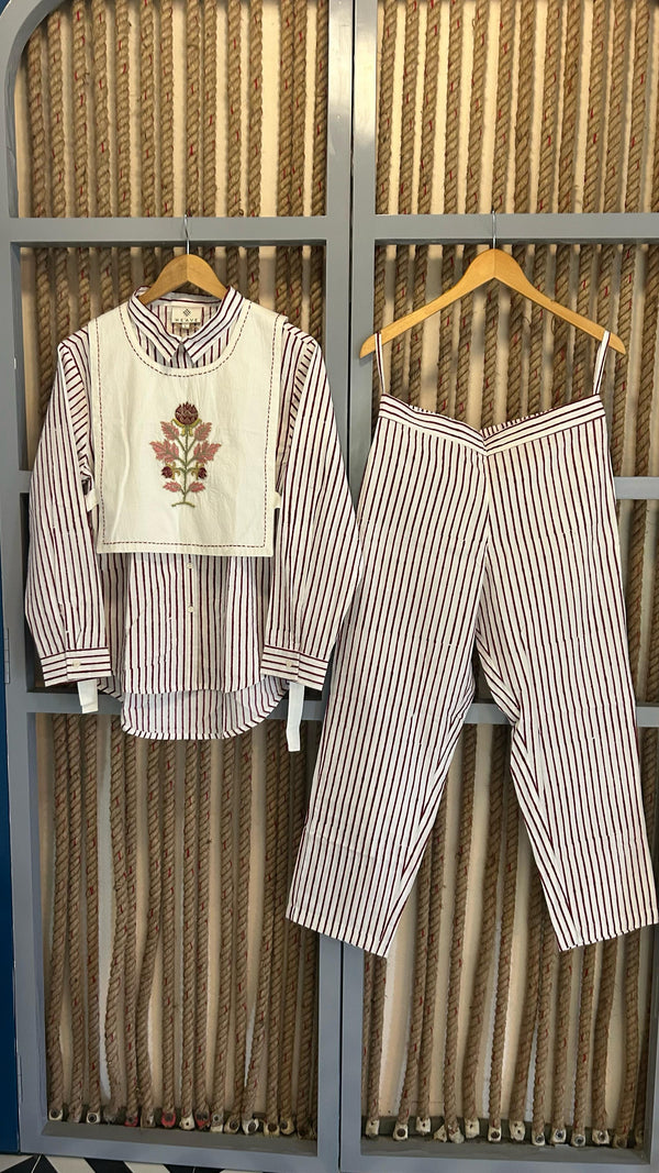 Maroon Vest Shirt Set