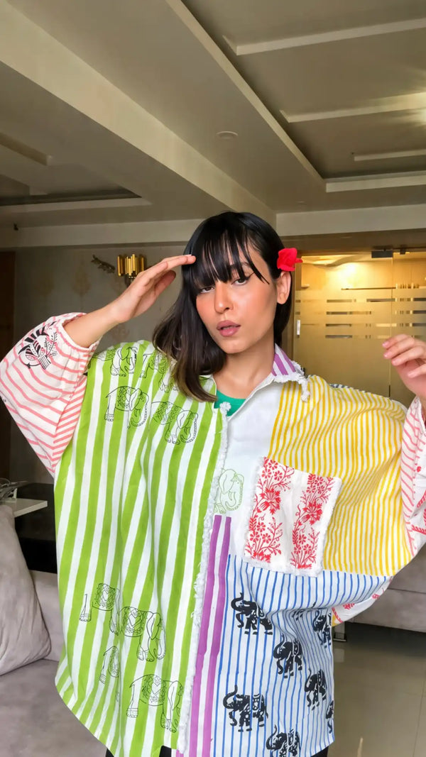 White Scribble Block Print Shirt