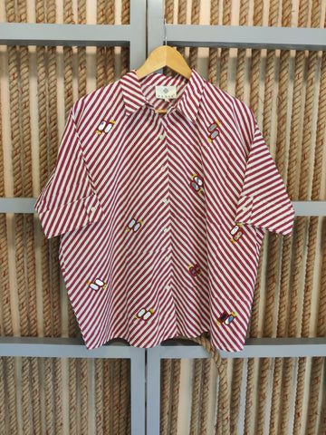 Red Striped Mirror Work Shirt
