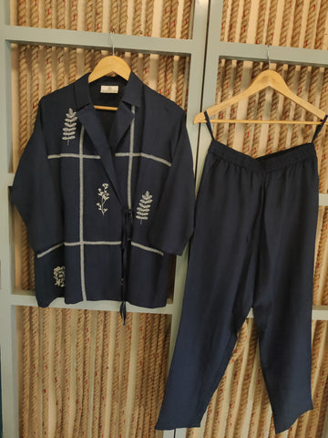 Navy Blazer Embroidered Co-ord Set