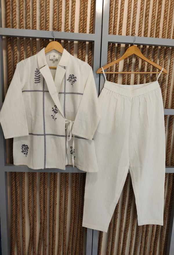 Off White Blazer Embroidered Co - ord Set