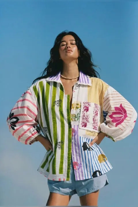 White Scribble Block Print Shirt