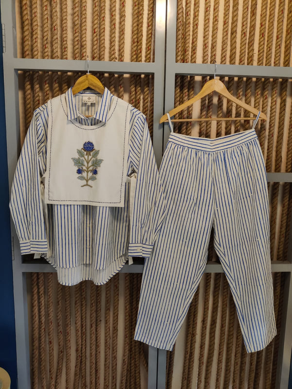 Blue Vest Shirt Set