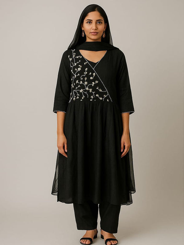 Black Embroidered Kurta Set