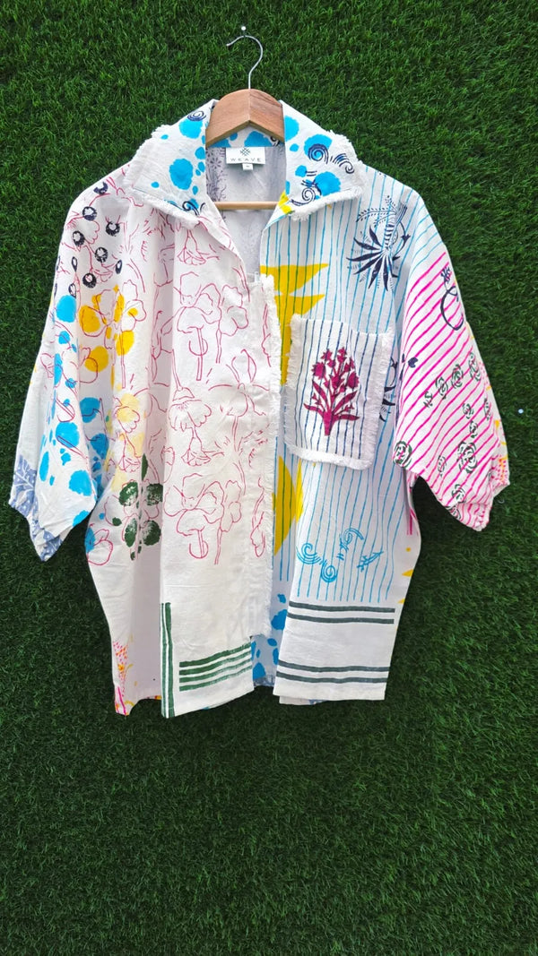 Multi Color Scribble Block Print Shirt